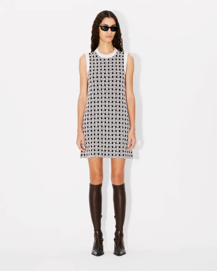 Women 039KENZO Weave039 Jacquard Dress In Cotton And Wool Off White Kenzo Dresses And Skirts