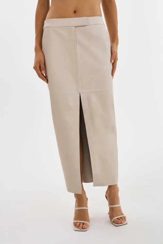 Women ABIA Low Waist Leather Maxi Skirt Bone LAMARQUE Skirts