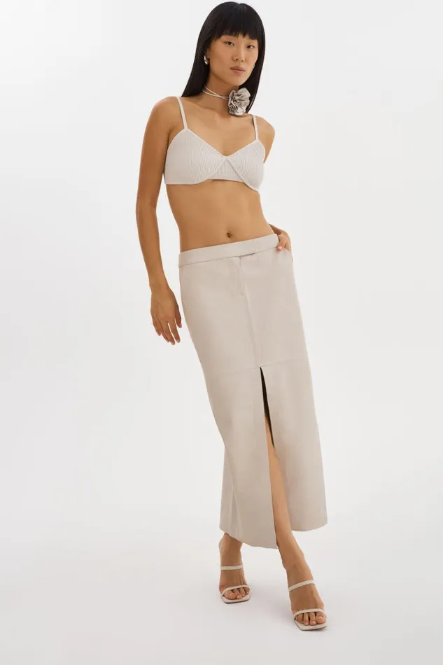 Women ABIA Low Waist Leather Maxi Skirt Bone LAMARQUE Skirts Women ABIA Low Waist Leather Maxi Skirt Bone LAMARQUE Skirts