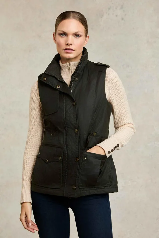 Women Alma Wax Gilet Dark Olive Holland Cooper Gilets