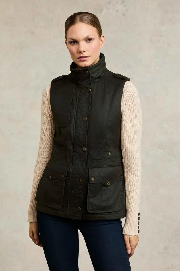 Women Alma Wax Gilet Dark Olive Holland Cooper Gilets
