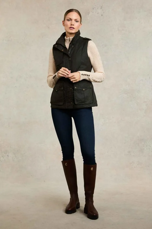 Women Alma Wax Gilet Dark Olive Holland Cooper Gilets