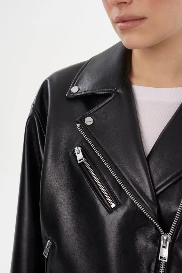 Women ANDRADE Recycled Leather Biker Jacket Black LAMARQUE Leather Jackets