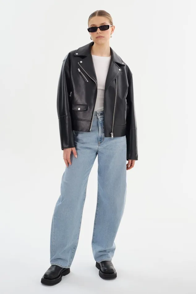 Women ANDRADE Recycled Leather Biker Jacket Black LAMARQUE Leather Jackets