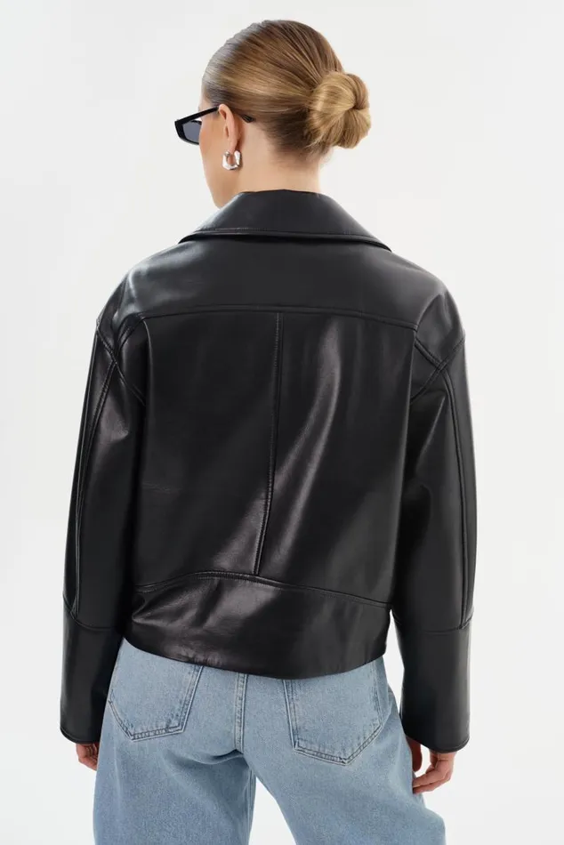 Women ANDRADE Recycled Leather Biker Jacket Black LAMARQUE Leather Jackets