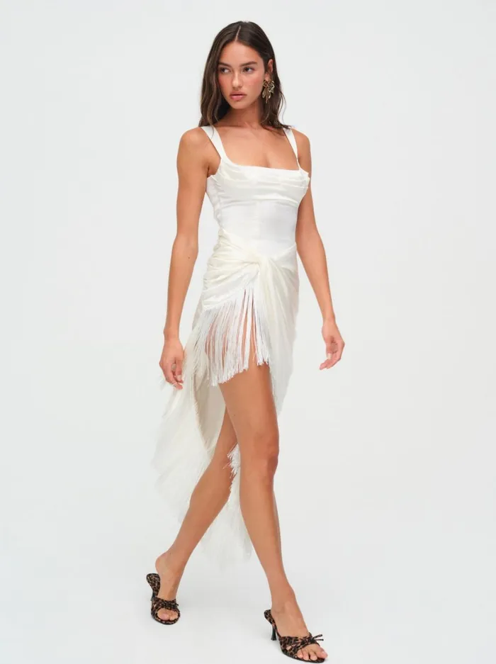 Women Anisa Fringe Midi Dress Ivory For Love and Lemons Dresses