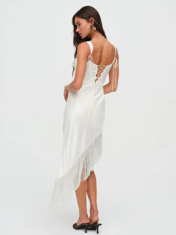 Women Anisa Fringe Midi Dress Ivory For Love and Lemons Dresses