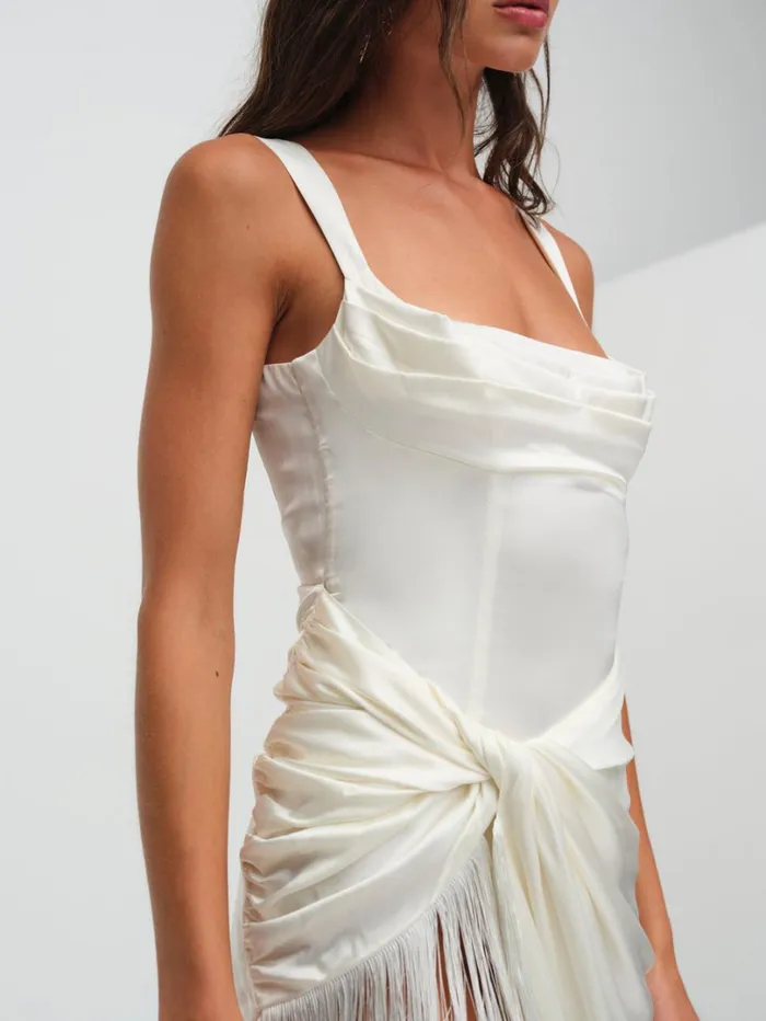 Women Anisa Fringe Midi Dress Ivory For Love and Lemons Dresses