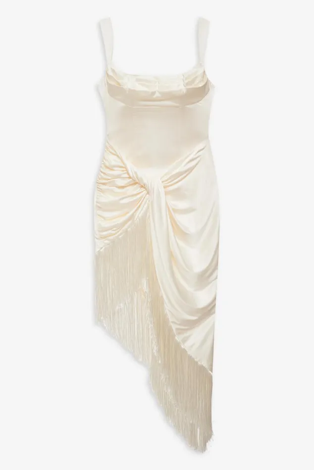 Women Anisa Fringe Midi Dress Ivory For Love and Lemons Dresses