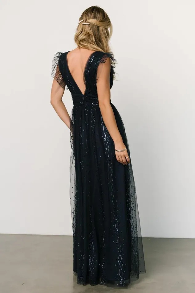 Women Annika Sequin Mesh Maxi Dress Navy Baltic Born Tulle Styles