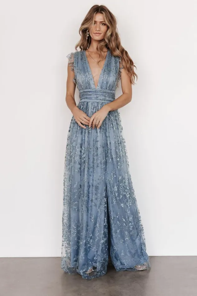 Women Arlene Shimmer Gown Winter Blue Baltic Born Embellished and Sequined