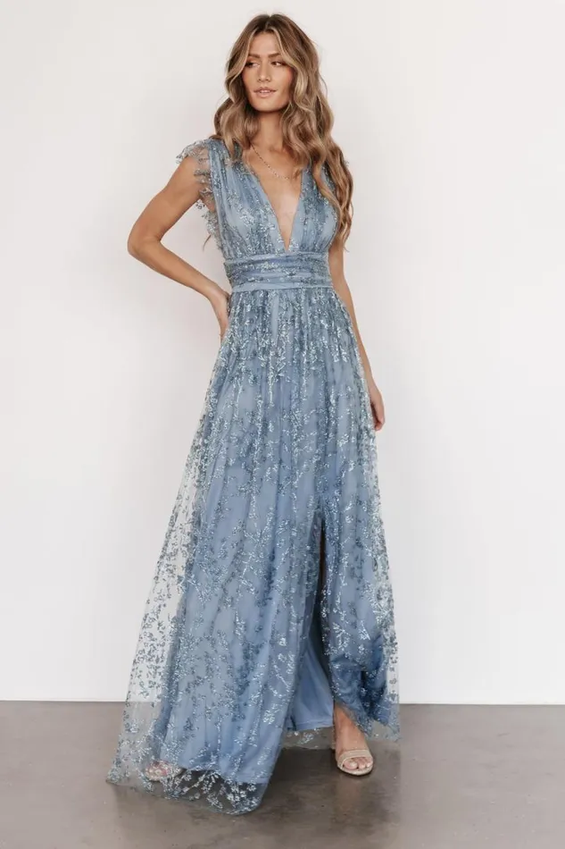 Women Arlene Shimmer Gown Winter Blue Baltic Born Embellished and Sequined Women Arlene Shimmer Gown Winter Blue Baltic Born Embellished and Sequined