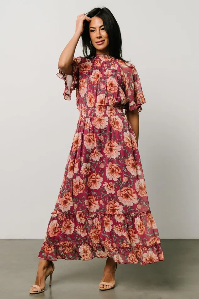 Women Ashton Maxi Dress Deep Berry Floral Baltic Born Maxi Dresses