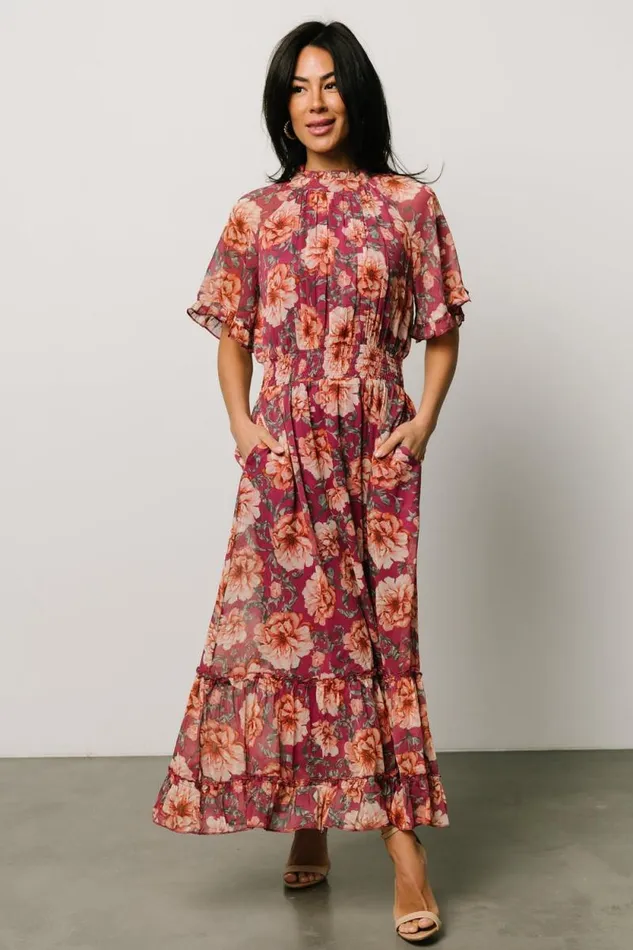 Women Ashton Maxi Dress Deep Berry Floral Baltic Born Maxi Dresses Women Ashton Maxi Dress Deep Berry Floral Baltic Born Maxi Dresses