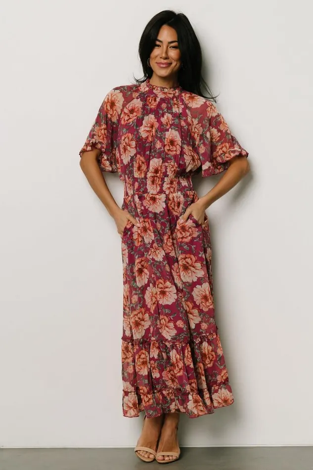 Women Ashton Maxi Dress Deep Berry Floral Baltic Born Maxi Dresses Women Ashton Maxi Dress Deep Berry Floral Baltic Born Maxi Dresses