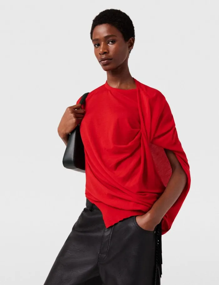 Women Asymmetric Draped Top Lipstick Red Stella McCartney Knitwear Women Asymmetric Draped Top Lipstick Red Stella McCartney Knitwear