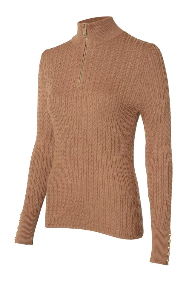 Women Ava Quarter Zip Knit Dark Camel Marl Holland Cooper Knitwear