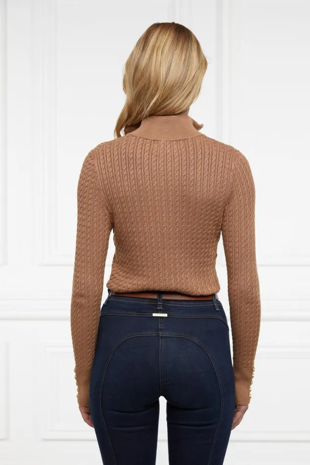 Women Ava Quarter Zip Knit Dark Camel Marl Holland Cooper Knitwear