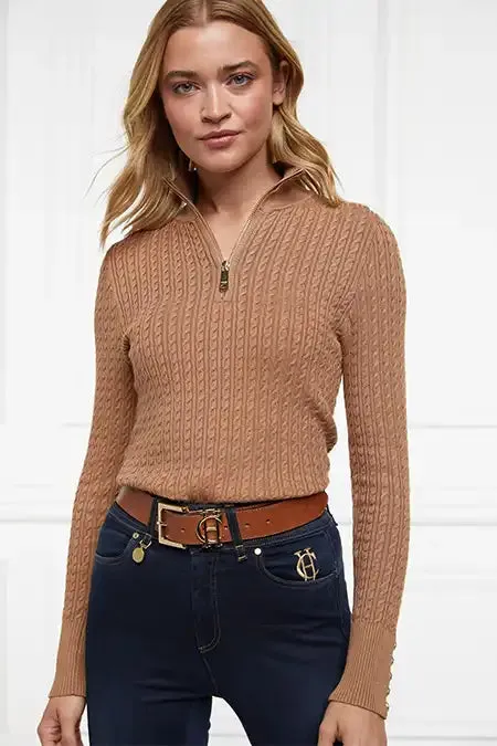 Women Ava Quarter Zip Knit Dark Camel Marl Holland Cooper Knitwear