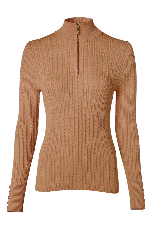 Women Ava Quarter Zip Knit Dark Camel Marl Holland Cooper Knitwear