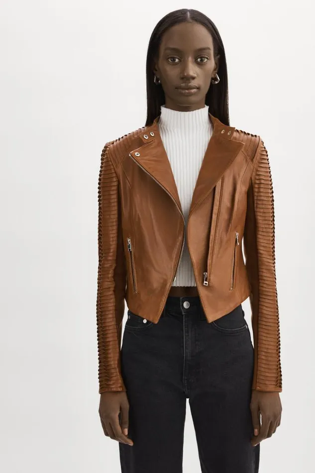 Women AZRA Leather Jacket Luggage LAMARQUE Leather Jackets Women AZRA Leather Jacket Luggage LAMARQUE Leather Jackets