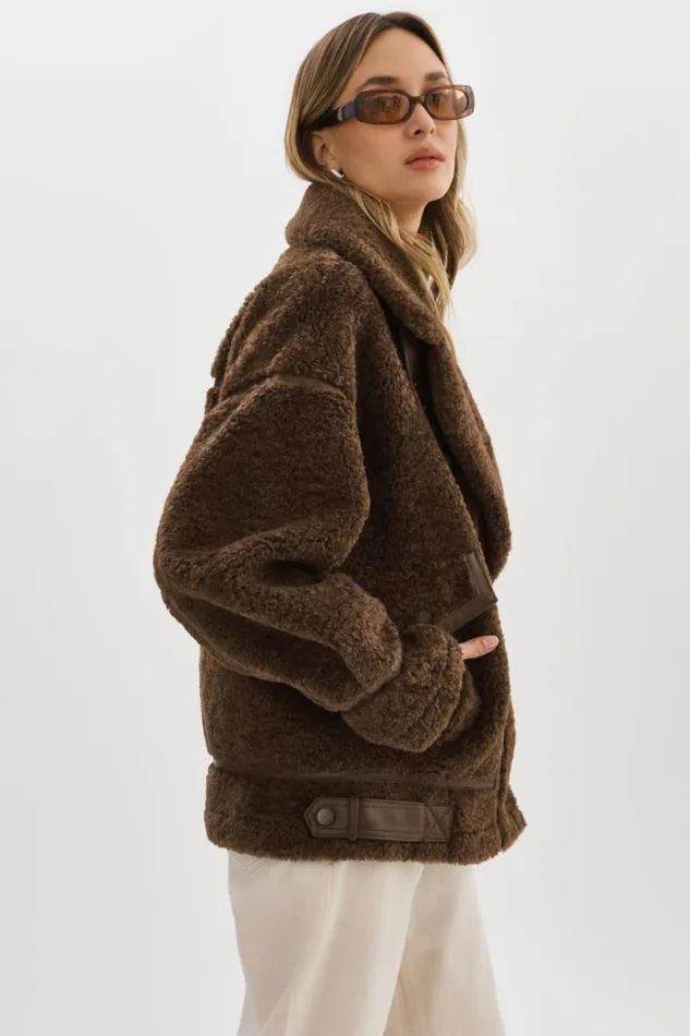 Women BADU Oversized Faux Shearling Jacket Brown LAMARQUE Sherpa Women BADU Oversized Faux Shearling Jacket Brown LAMARQUE Sherpa