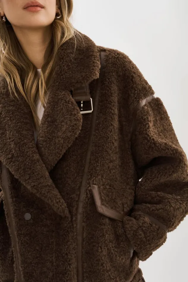 Women BADU Oversized Faux Shearling Jacket Brown LAMARQUE Sherpa Women BADU Oversized Faux Shearling Jacket Brown LAMARQUE Sherpa