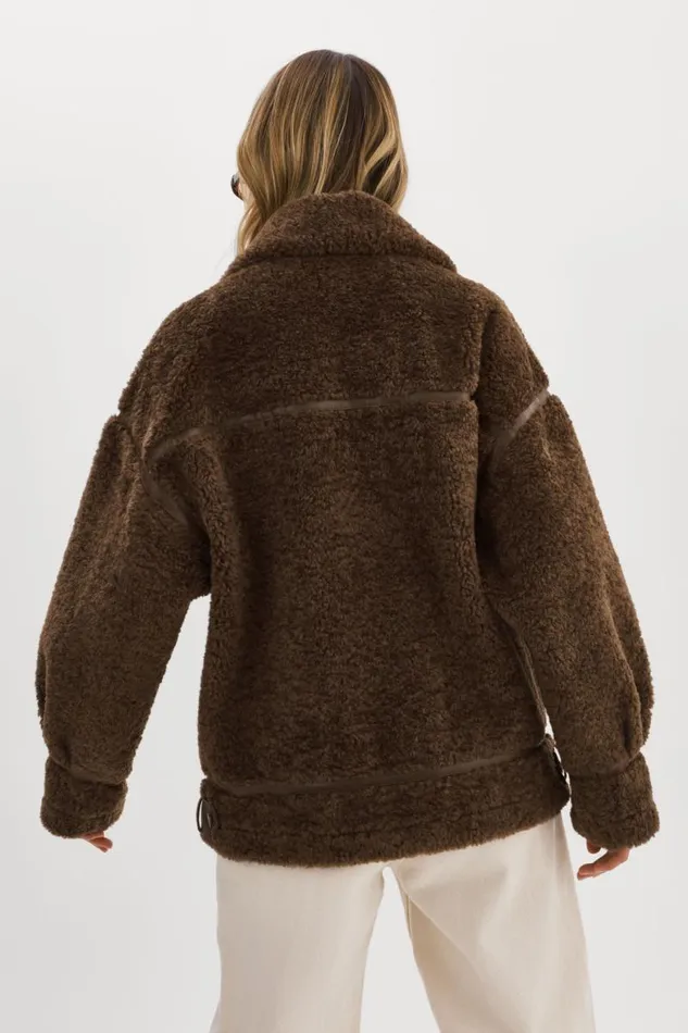 Women BADU Oversized Faux Shearling Jacket Brown LAMARQUE Sherpa Women BADU Oversized Faux Shearling Jacket Brown LAMARQUE Sherpa