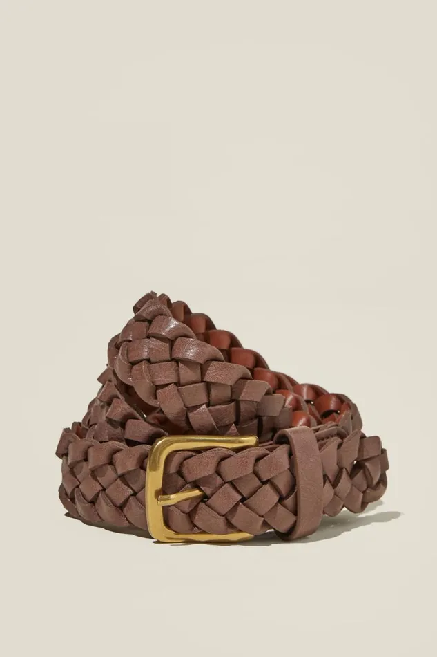 Women Bags and Belts Cotton On Luiza Braided Weave Belt Dark Brownantique Gold