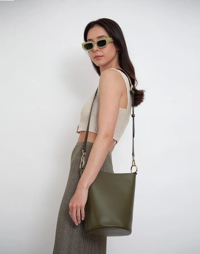 Women Bags Madewell Hyer Goods Luxe Convertible Bucket Bag Olive