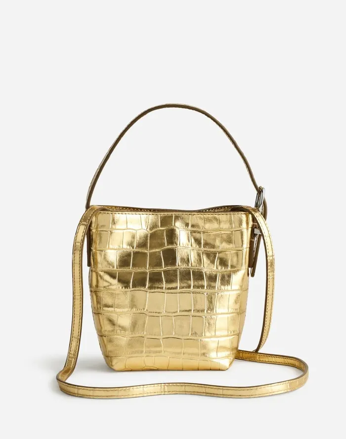 Women Bags Madewell The Essential Micro Bucket Tote Gold Metallic