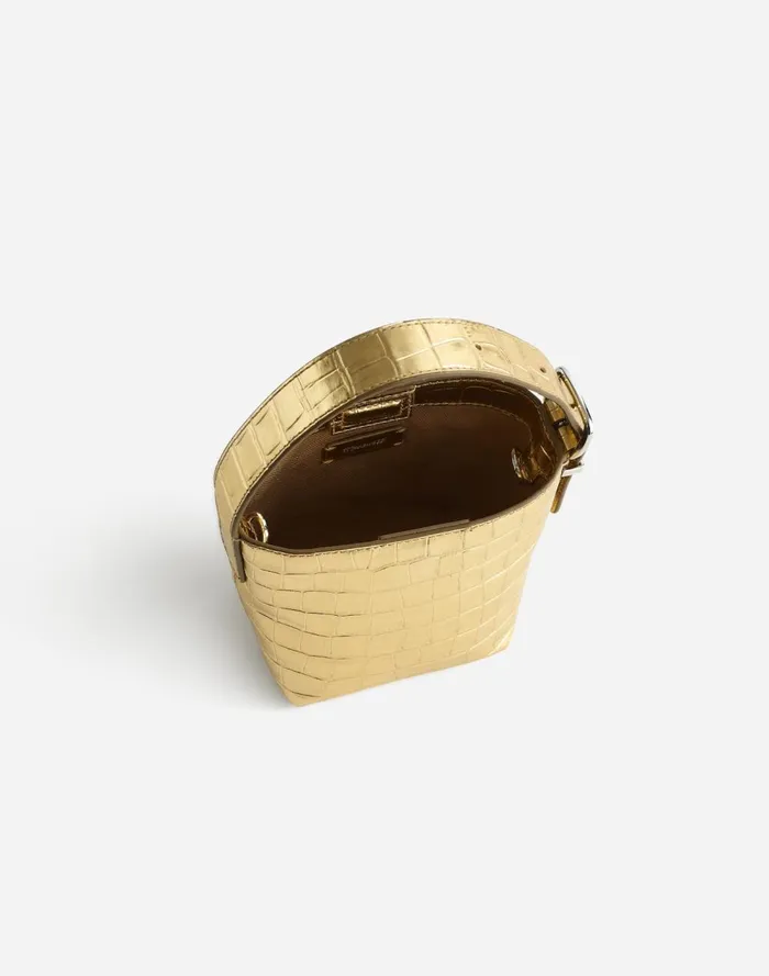 Women Bags Madewell The Essential Micro Bucket Tote Gold Metallic
