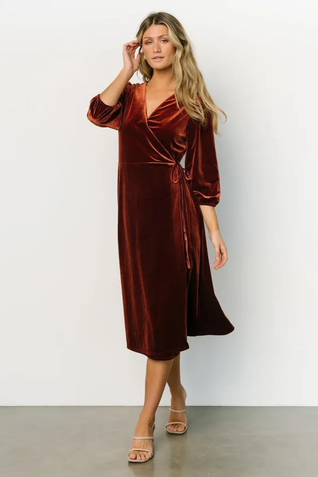 Women Beckinsale Velvet Wrap Dress Cinnamon Baltic Born Midi Dresses
