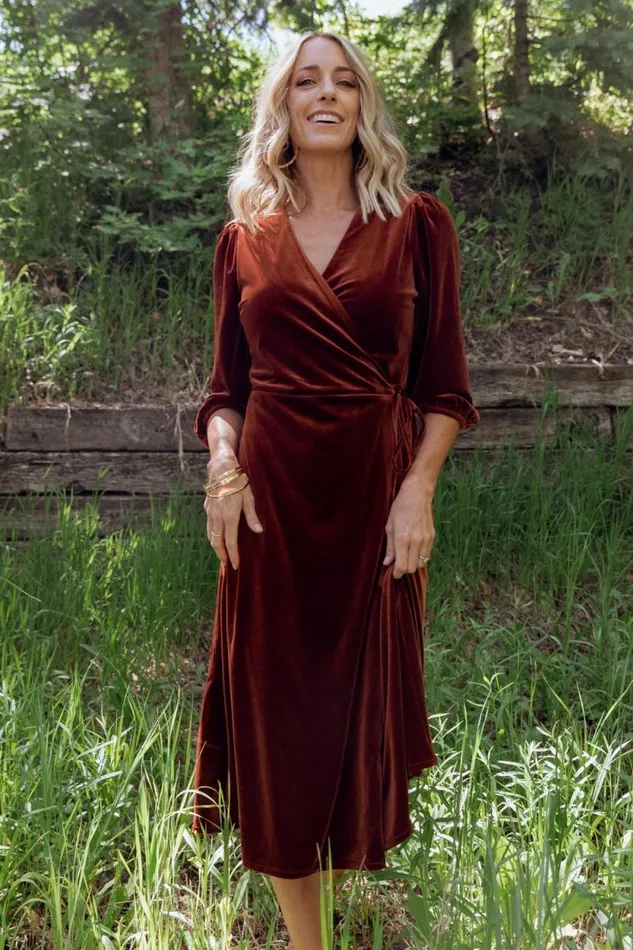 Women Beckinsale Velvet Wrap Dress Cinnamon Baltic Born Midi Dresses Women Beckinsale Velvet Wrap Dress Cinnamon Baltic Born Midi Dresses