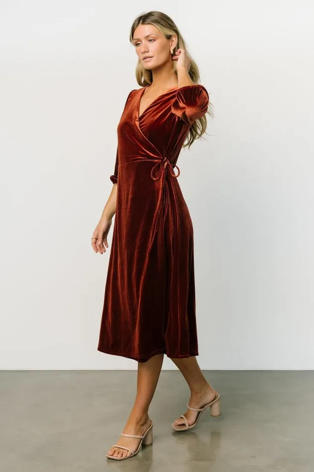 Women Beckinsale Velvet Wrap Dress Cinnamon Baltic Born Midi Dresses Women Beckinsale Velvet Wrap Dress Cinnamon Baltic Born Midi Dresses