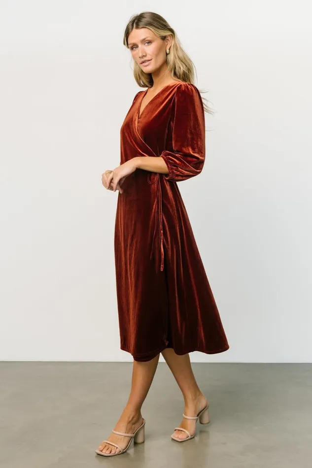 Women Beckinsale Velvet Wrap Dress Cinnamon Baltic Born Midi Dresses Women Beckinsale Velvet Wrap Dress Cinnamon Baltic Born Midi Dresses