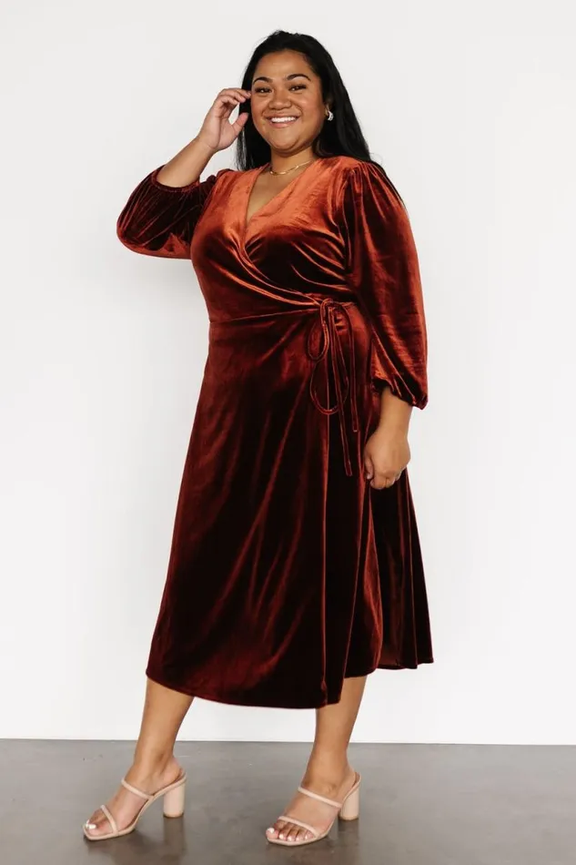 Women Beckinsale Velvet Wrap Dress Cinnamon Baltic Born Midi Dresses Women Beckinsale Velvet Wrap Dress Cinnamon Baltic Born Midi Dresses