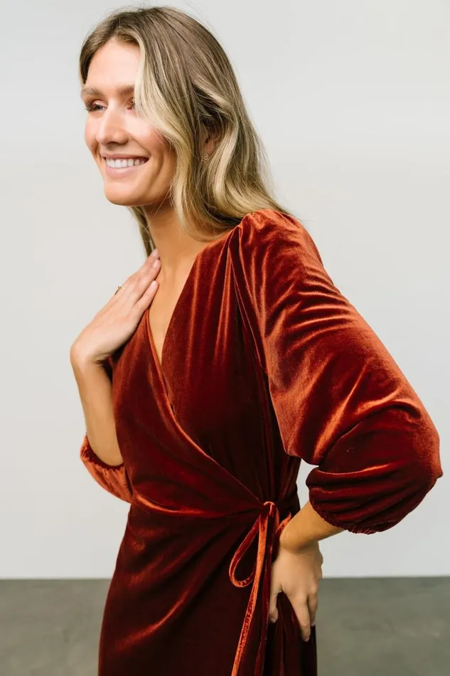 Women Beckinsale Velvet Wrap Dress Cinnamon Baltic Born Midi Dresses Women Beckinsale Velvet Wrap Dress Cinnamon Baltic Born Midi Dresses