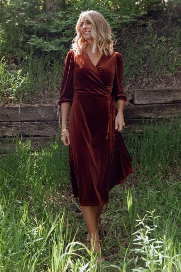 Women Beckinsale Velvet Wrap Dress Cinnamon Baltic Born Midi Dresses Women Beckinsale Velvet Wrap Dress Cinnamon Baltic Born Midi Dresses