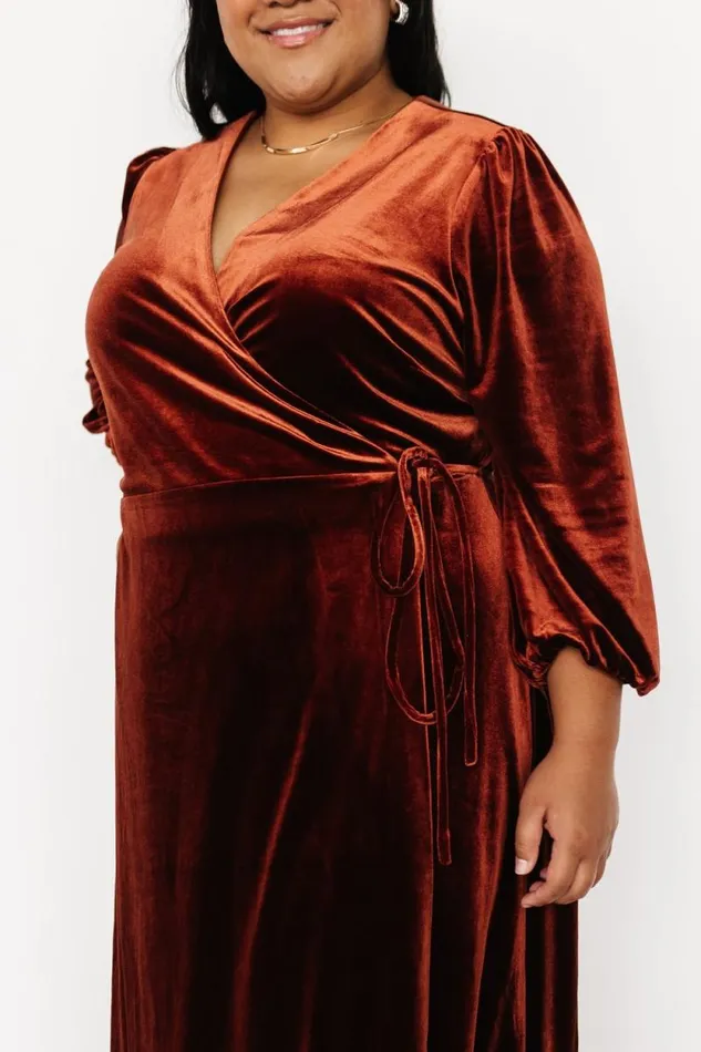 Women Beckinsale Velvet Wrap Dress Cinnamon Baltic Born Midi Dresses Women Beckinsale Velvet Wrap Dress Cinnamon Baltic Born Midi Dresses