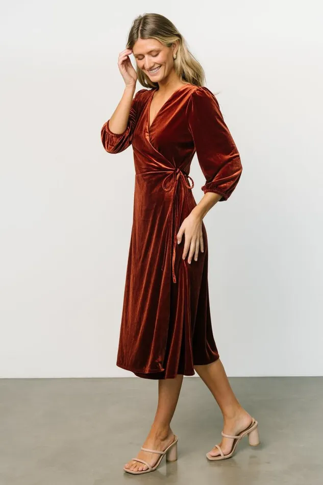Women Beckinsale Velvet Wrap Dress Cinnamon Baltic Born Midi Dresses Women Beckinsale Velvet Wrap Dress Cinnamon Baltic Born Midi Dresses
