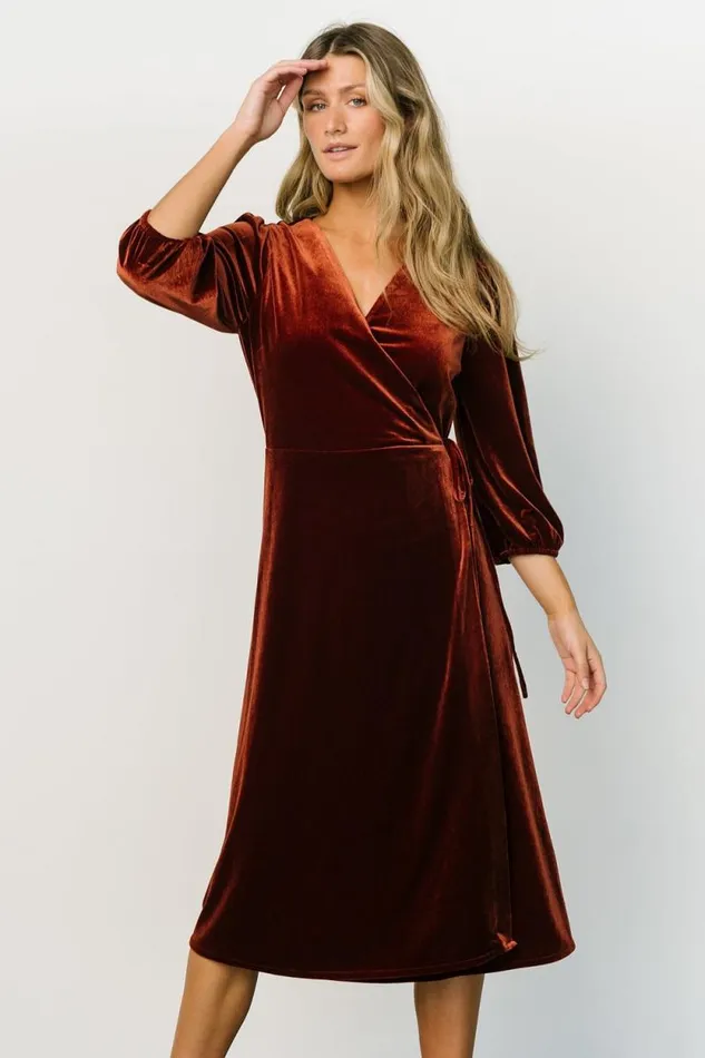 Women Beckinsale Velvet Wrap Dress Cinnamon Baltic Born Midi Dresses Women Beckinsale Velvet Wrap Dress Cinnamon Baltic Born Midi Dresses