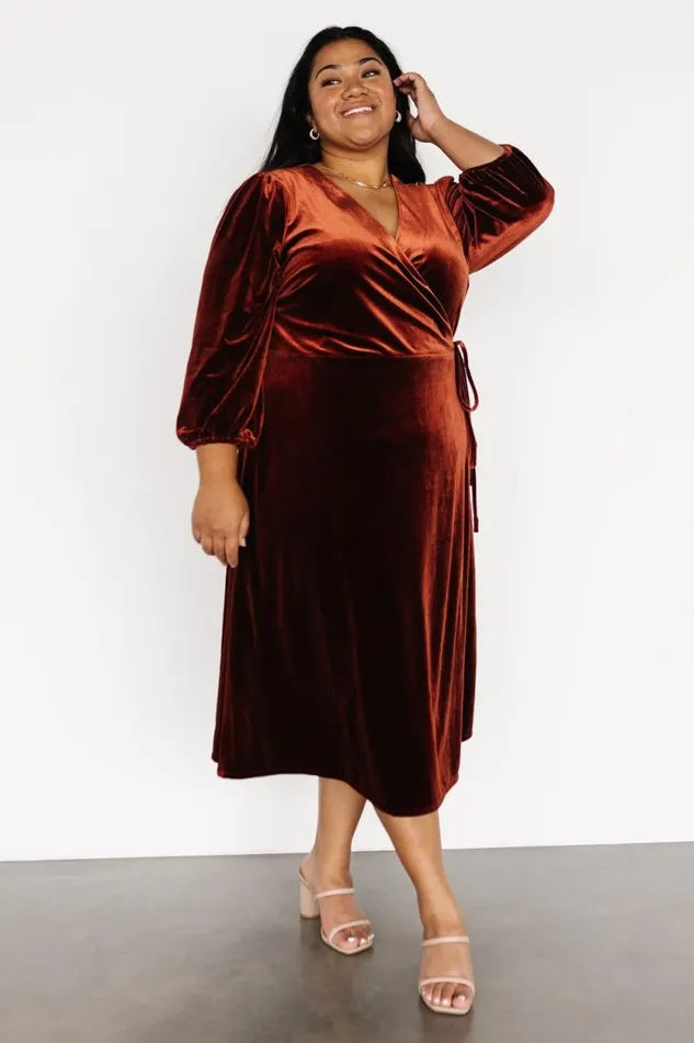 Women Beckinsale Velvet Wrap Dress Cinnamon Baltic Born Midi Dresses Women Beckinsale Velvet Wrap Dress Cinnamon Baltic Born Midi Dresses