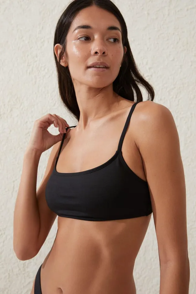 Women Bikinis Cotton On Straight Neck Crop Bikini Top Black