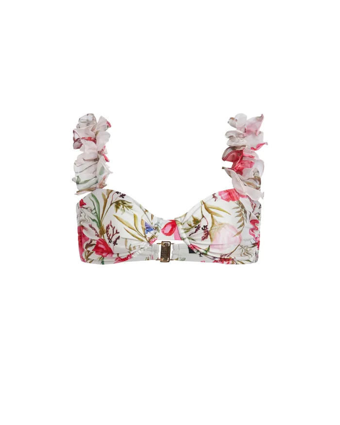 Women Bikinis PatBO Viera Flutter Sleeve Bikini Top FINAL SALE White