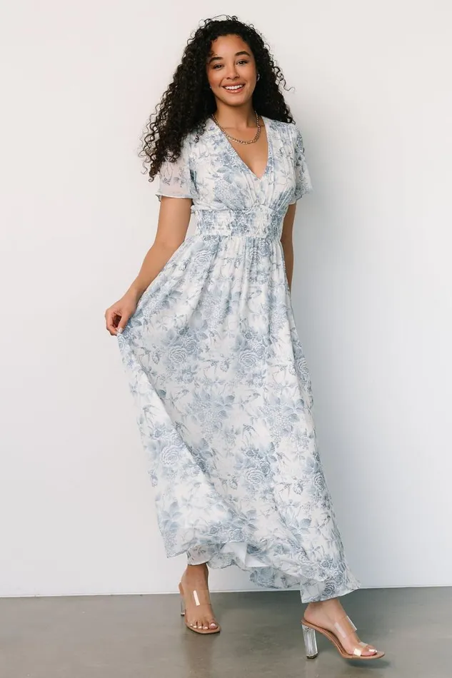 Women Birdie Maxi Dress Off White Blue Baltic Born Maxi Dresses