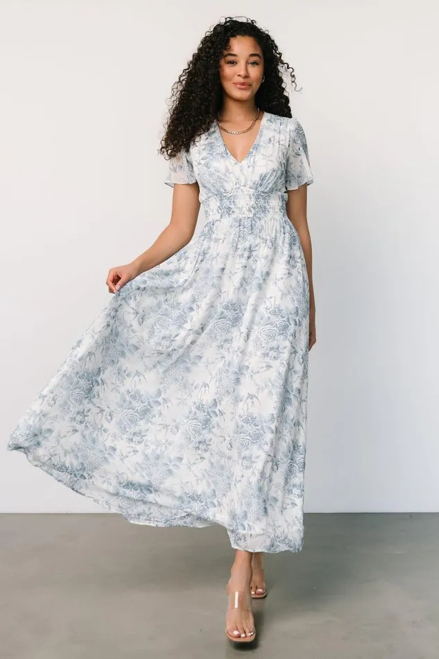 Women Birdie Maxi Dress Off White Blue Baltic Born Maxi Dresses