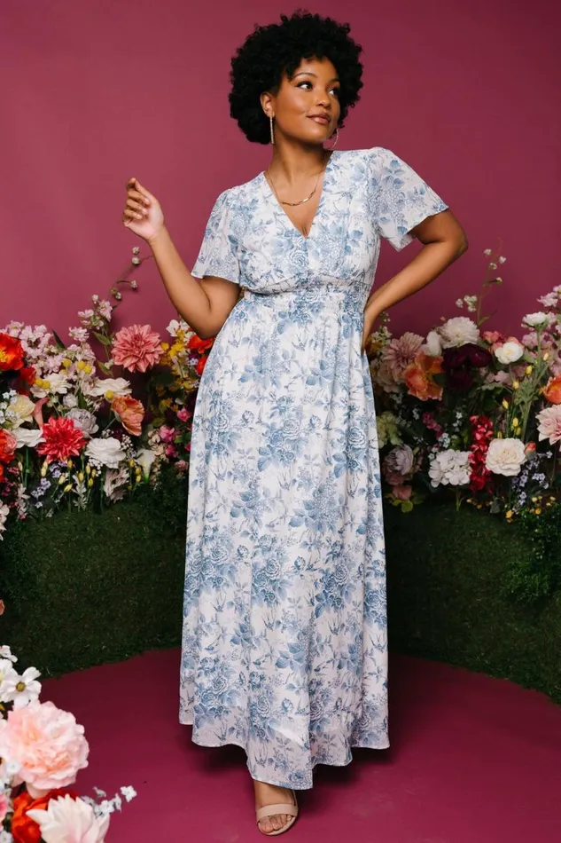 Women Birdie Maxi Dress Off White Blue Baltic Born Maxi Dresses