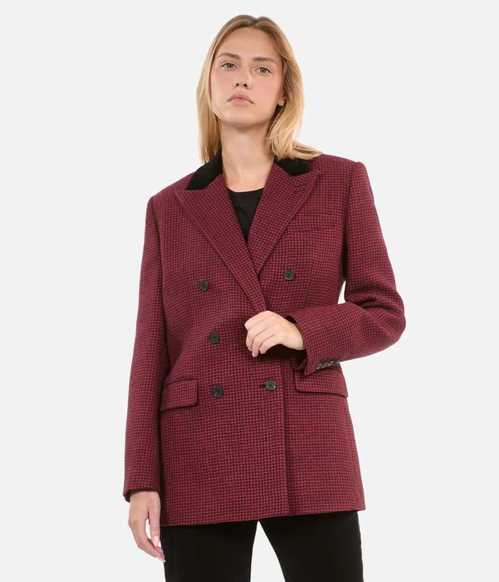Women Black And Red Houndstooth Blazer THE KOOPLES Blazers and Suits