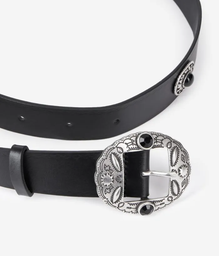 Women Black Leather Belt With Metallic Inserts THE KOOPLES Belts